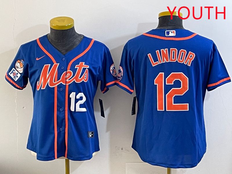 Youth New York Mets #12 Lindor Blue Game Fashion 2025 Nike MLB Jersey style 2